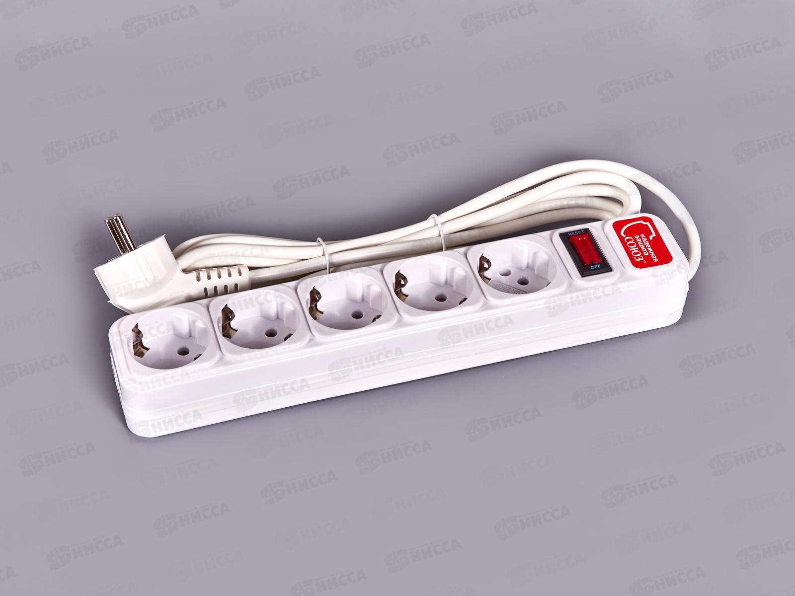 Сетевой фильтр СОЮЗ ПВС 3*0,75 5 гнезд, 3 м выключатель с идикатором , с/з, белый