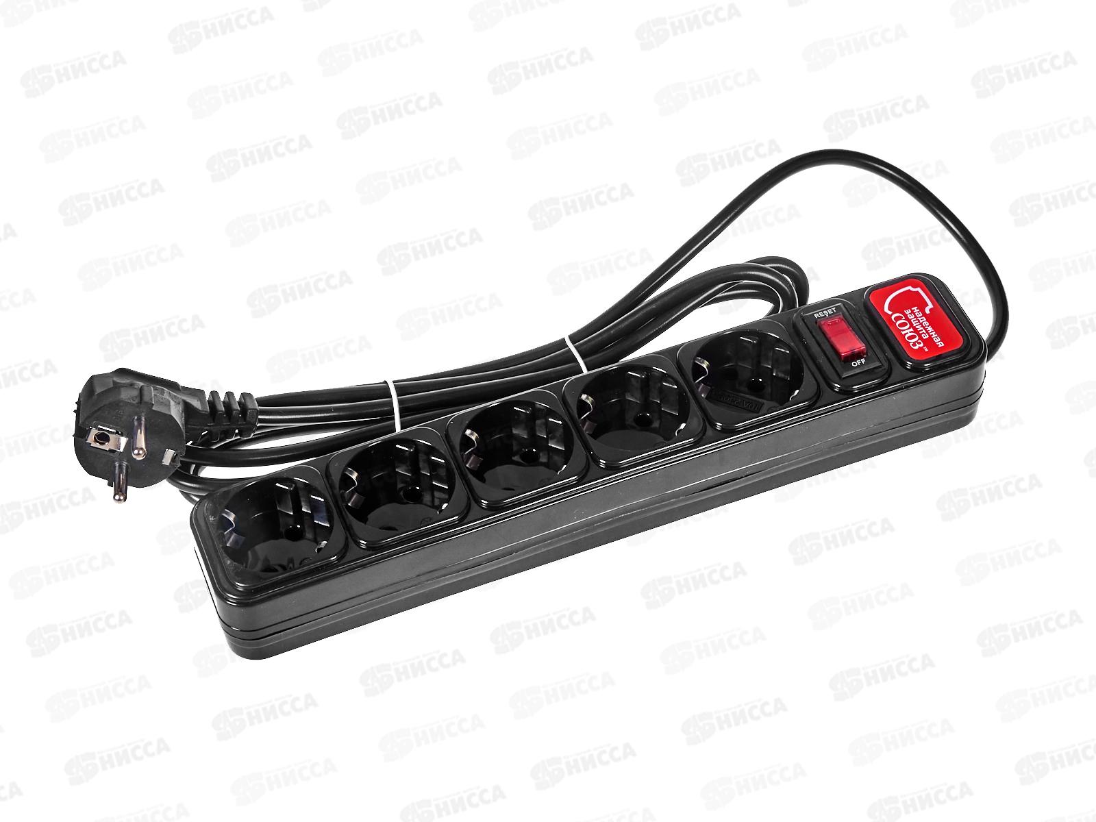 Сетевой фильтр СОЮЗ ПВС 3*0,75 5 гн, 3 м выкл. с идик., с/з, з/ш,черный