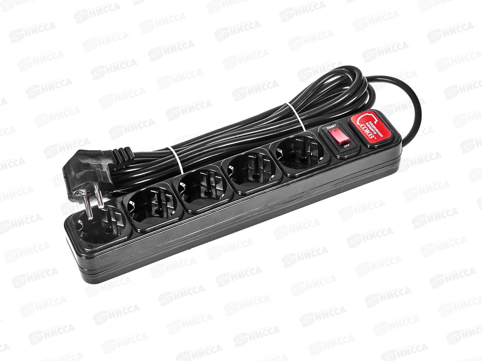 Сетевой фильтр СОЮЗ ПВС 3*0,75 5 гн, 5 м выкл. с идик., с/з, з/ш,черн