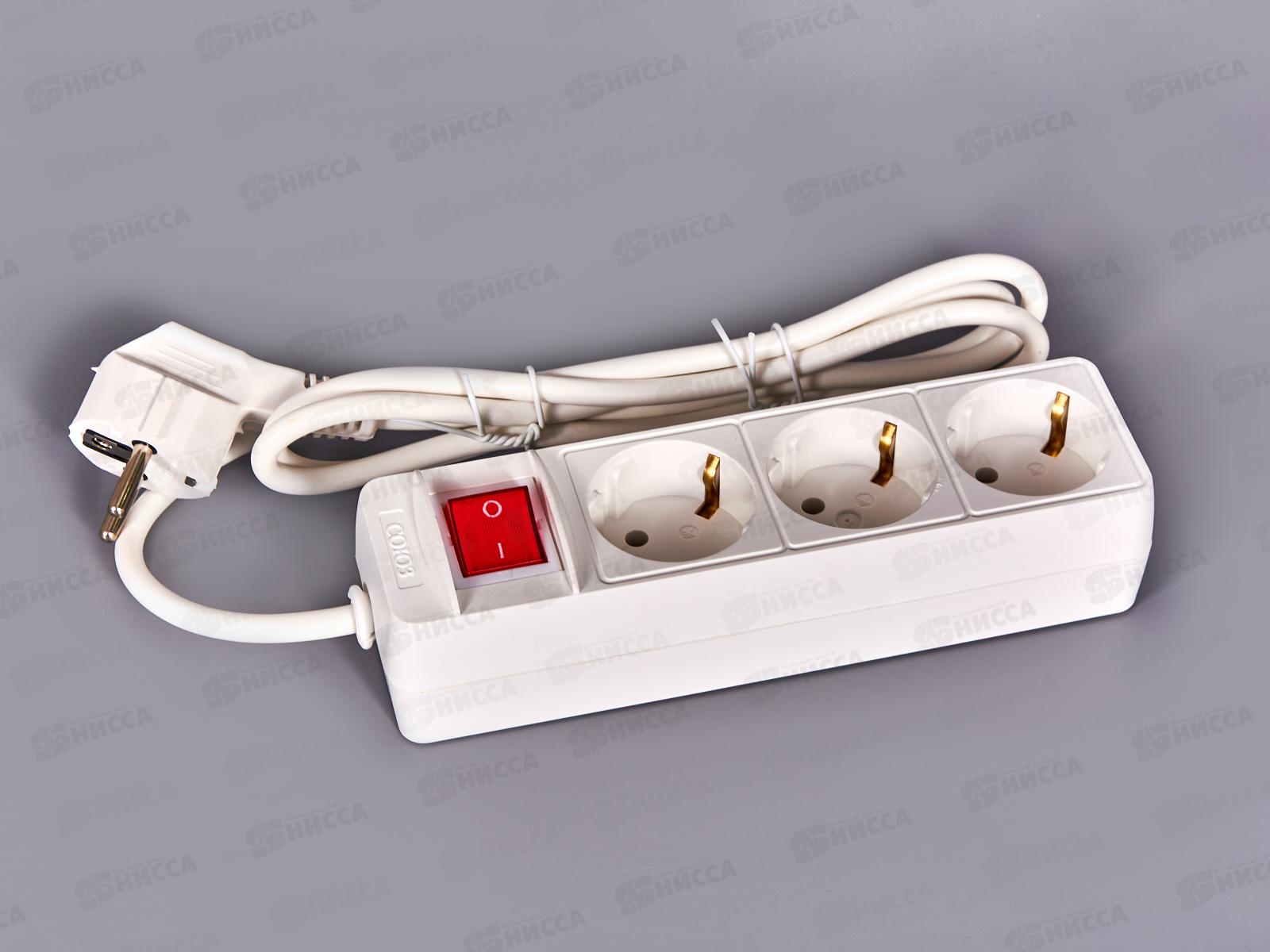 Удлинитель бытово СОЮЗ 2200ВТ 3 гнезда. ПВС , с/pз, выкл, 1,5 м, 481S-7301