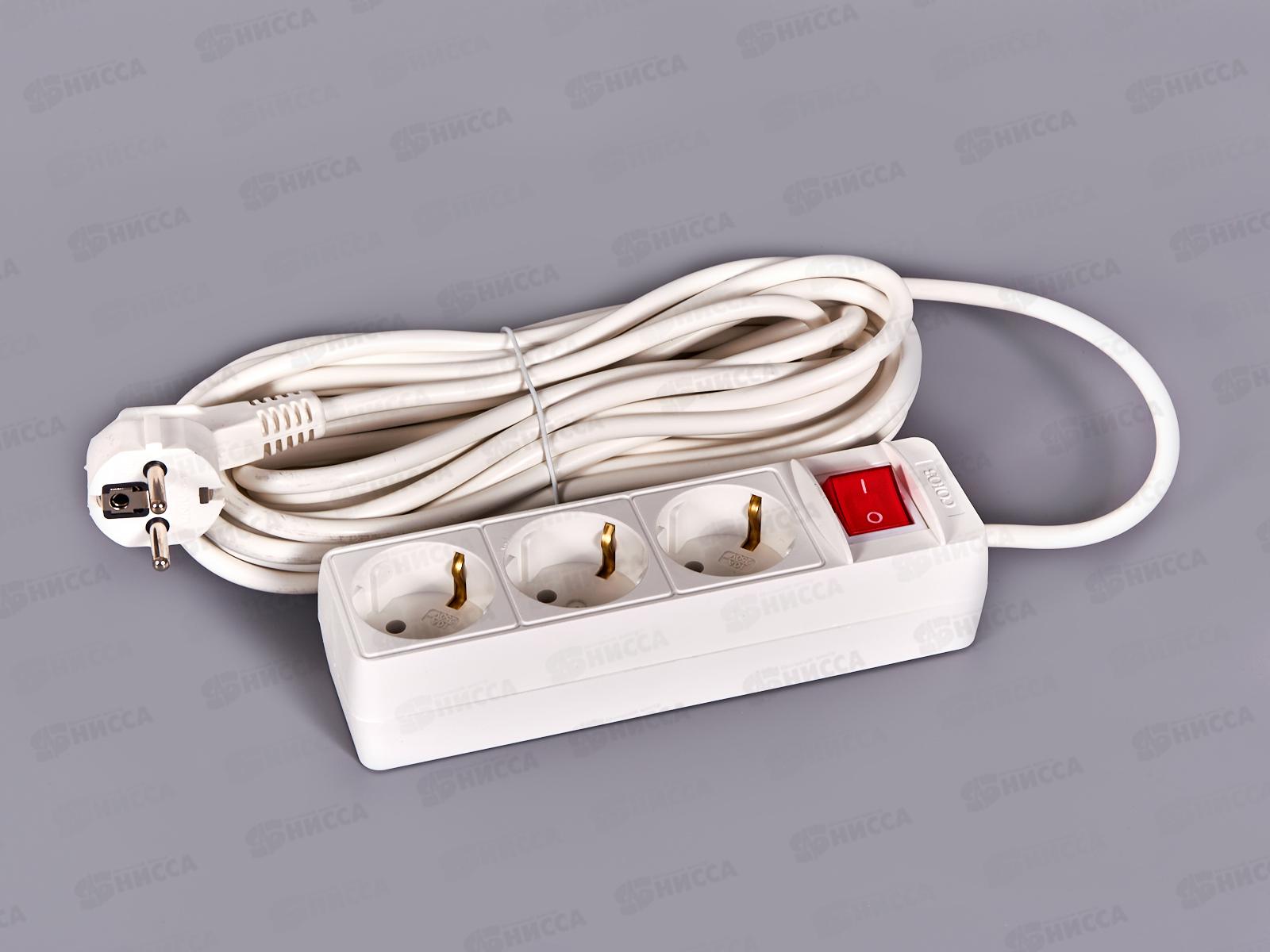 Удлинитель бытово СОЮЗ 2200ВТ 3 гнезда. ПВС , с/pз, выкл, 10 м, 481S-7310