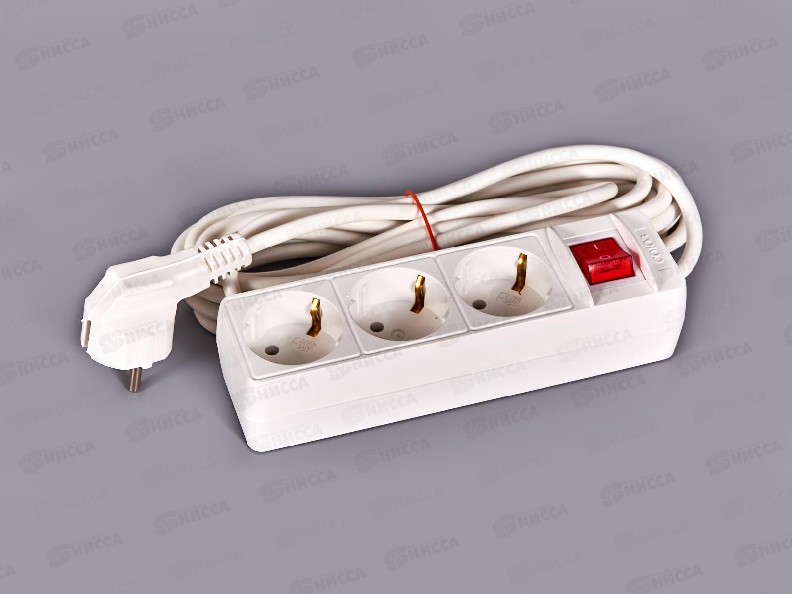 Удлинитель бытово СОЮЗ 2200ВТ 3 гнезда. ПВС , с/pз, выкл, 5 м, 481S-7305