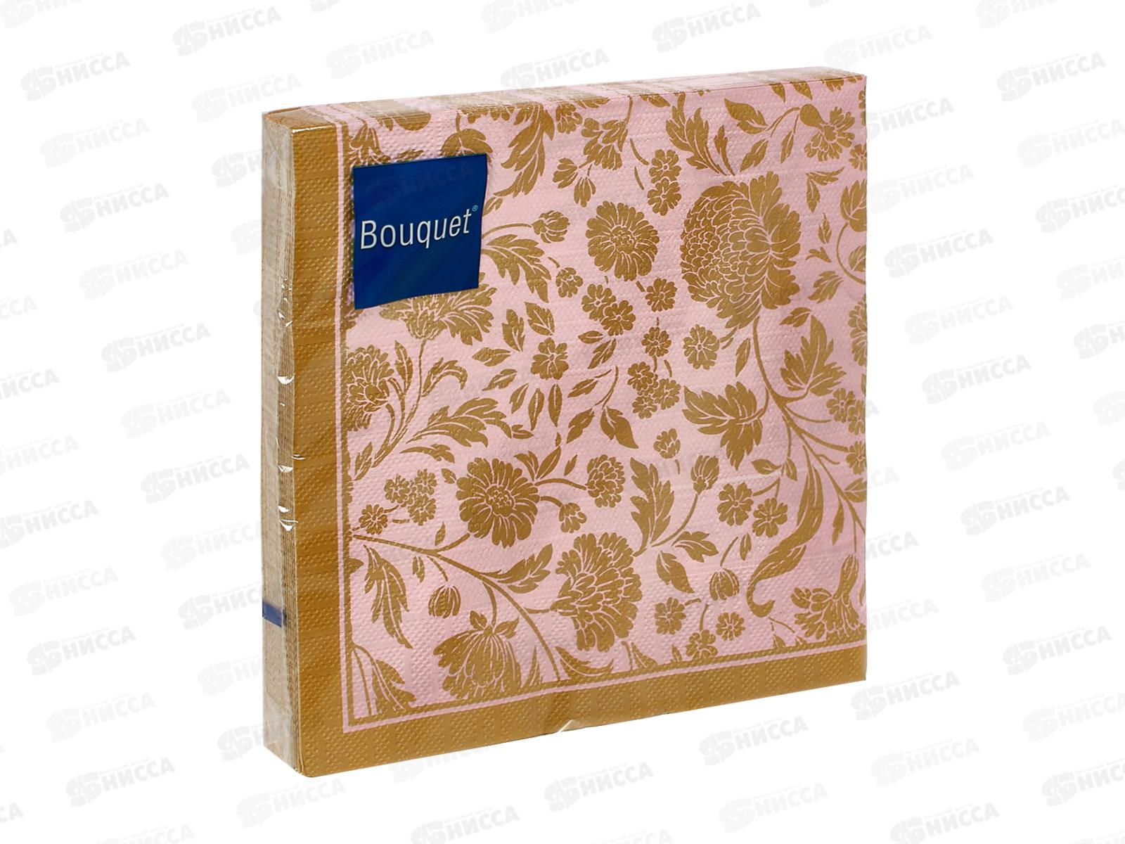 Салфетки 3 слойные 20 листов 33*33 Art Bouquet Анжелика. золото на розовом 37691