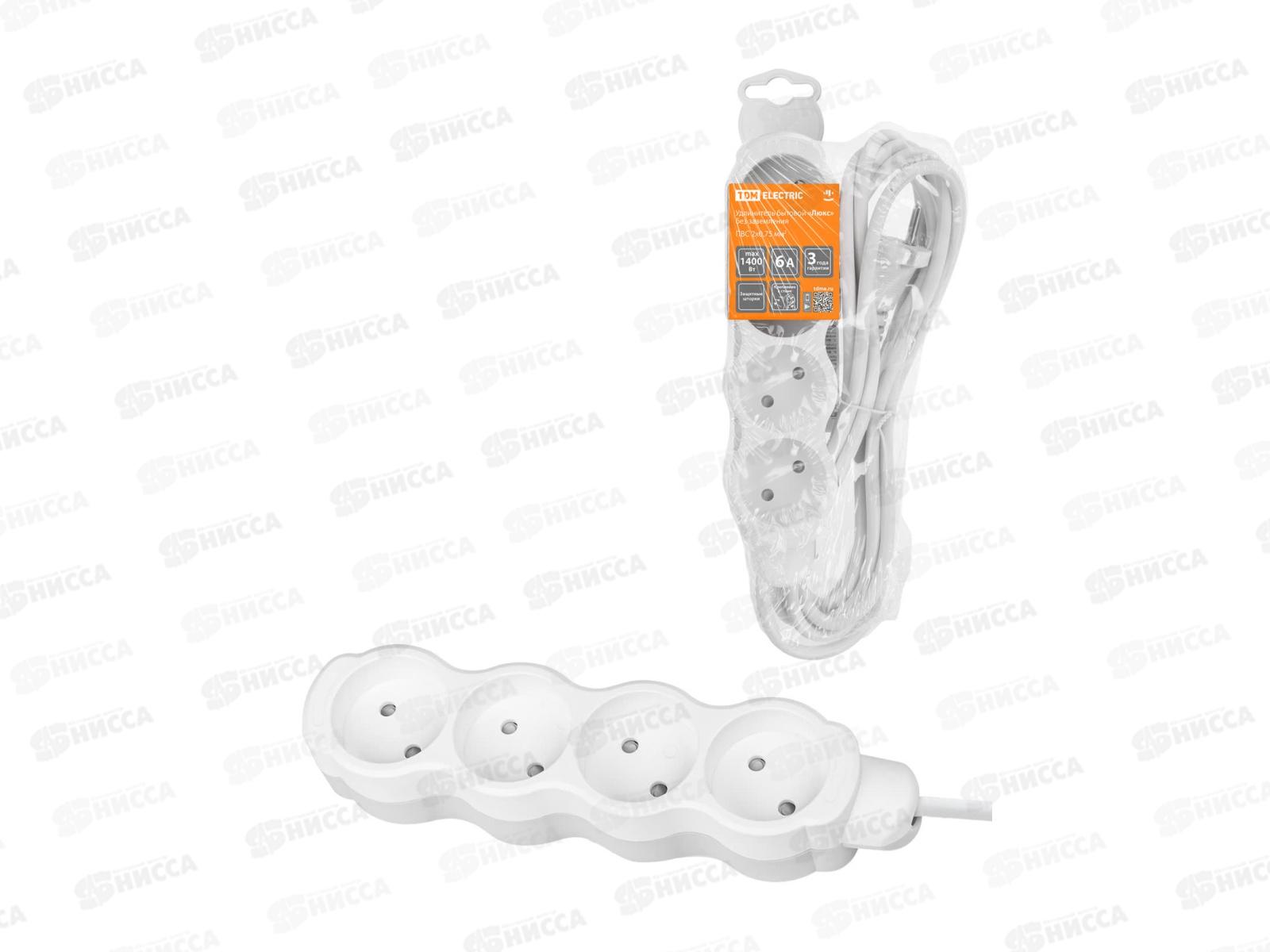 Удлинитель TDM УЛ4 4гнезда, 5м, з/ш, ПВС2*0,75кв.мм 10А, &quotЛюкс&quot, бело-серый, 0228