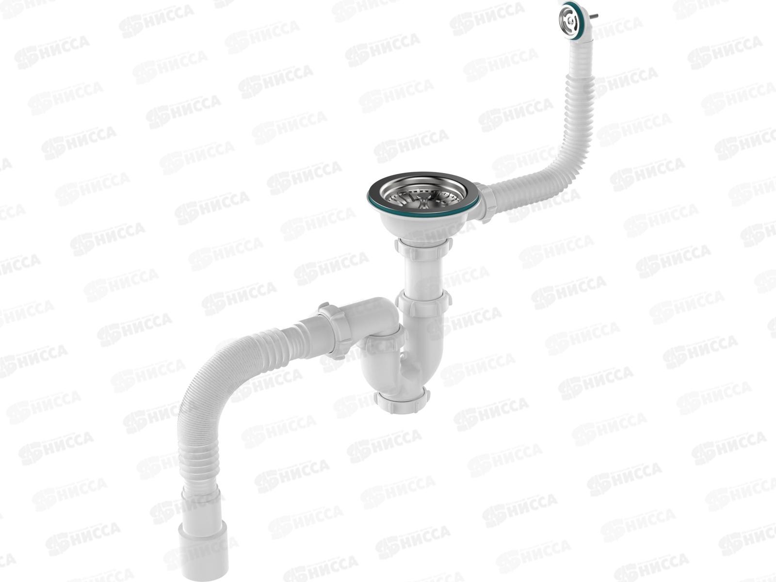 Сифон для мойки 3 1/2&quot х 40 с металлической решоткой, прямоуг/круг.перелив UB0139 *20