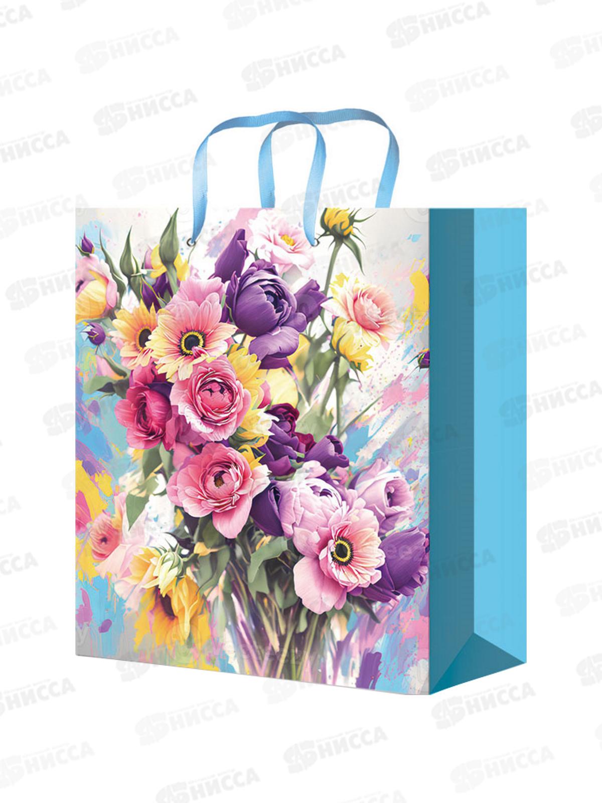 Пакет подарочный MI 26,4х32,7х8см Нарисованные цветы, ПКП-4459  *12