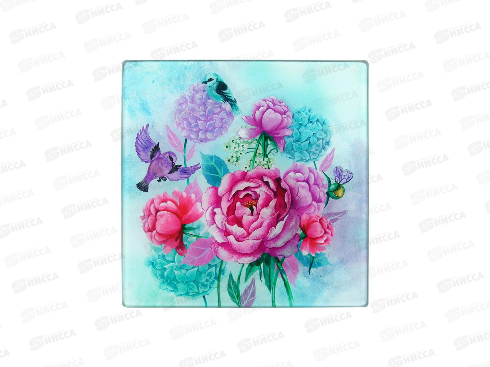 Доска разделочная Подставка под горячее Пионы и птички VL48-15