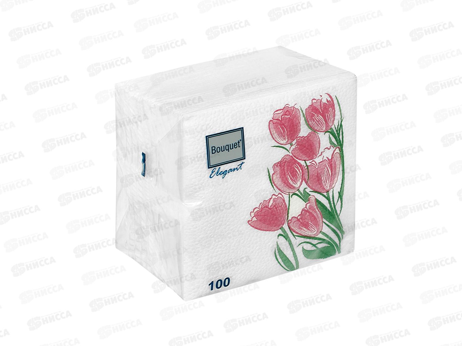 Салфетки 1 слойные 100 листов 24*24 Bouguet Elegant Розовые тюльпаны, 57379 *16