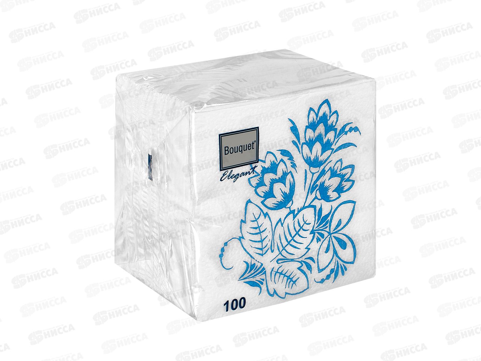 Салфетки 1 слойные 100 листов 24*24 Bouguet Elegant Синий цветок, 57371 *16