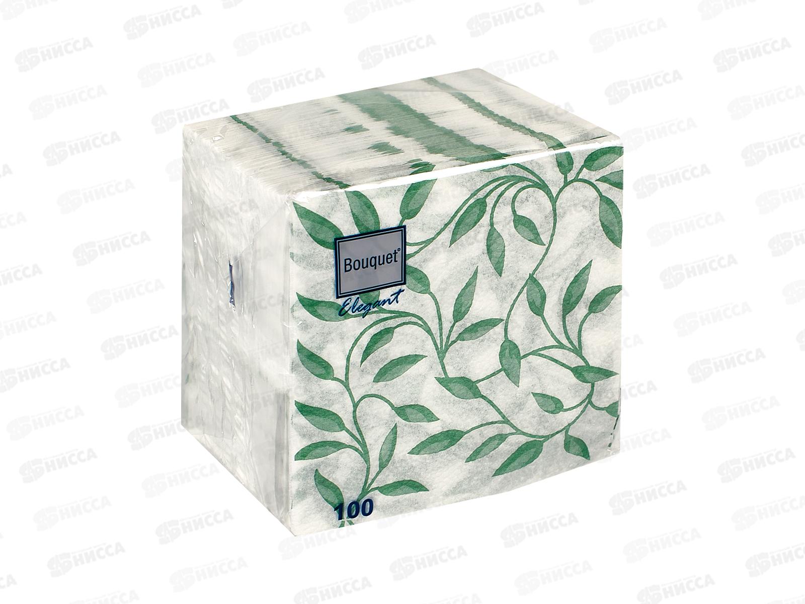 Салфетки 1 слойные 100 листов 24*24 Bouguet Elegant Узоры зеленые, 57370 *16