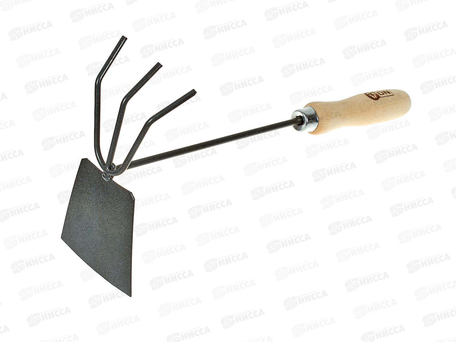 Рыхлитель комбинированный 3-х зубый+мотыжка с деревянной ручкой, порошковая окраска, 24-06-028