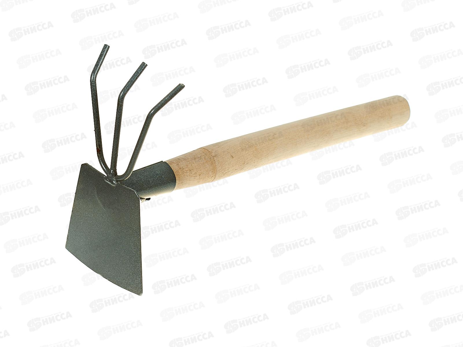 Рыхлитель комбинированный 3-х зубый+мотыжка, порошковая окраска, деревянный черенок, 24-06-065