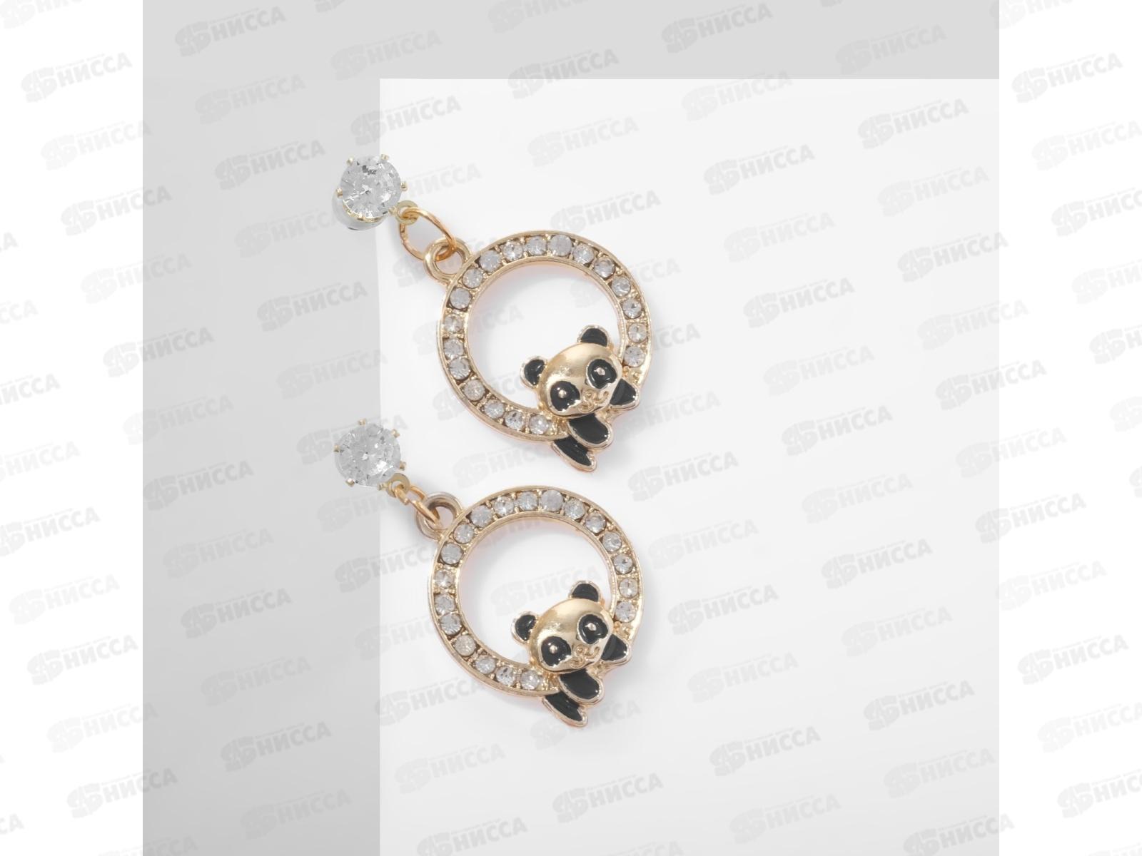 Серьги "Панды" на кольцах черно-белый 9690804