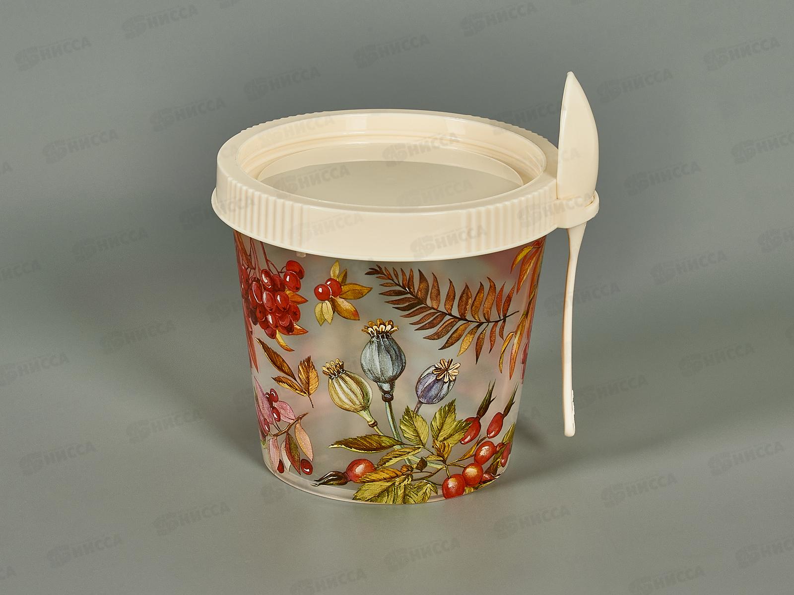 Контейнер д/завтрака 450мл с ложкой с декором Св-беж 222142025/01 *12