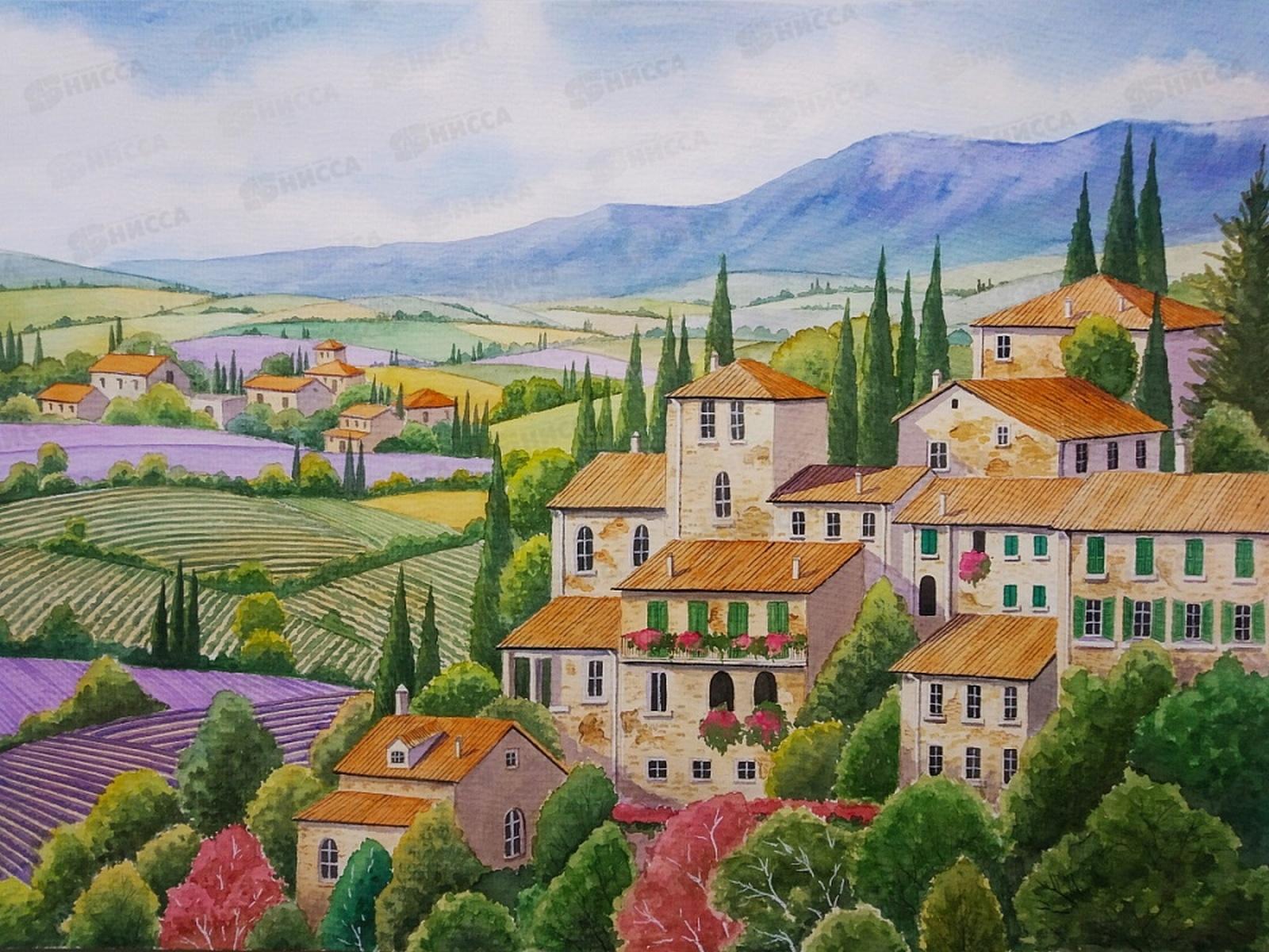 Холст с красками 22х30см Вид на поля лаванды, Х-3995