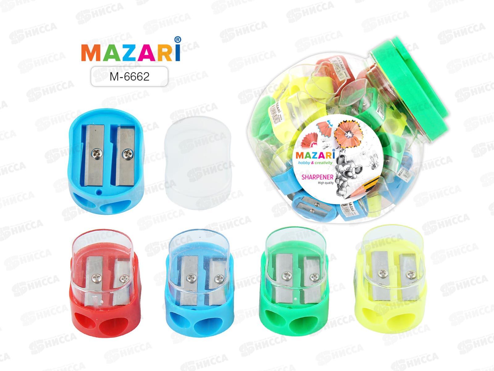 Точилка MAZARI Ovale, 2 отверст,конт.4 цвета асс., M-6662 *12