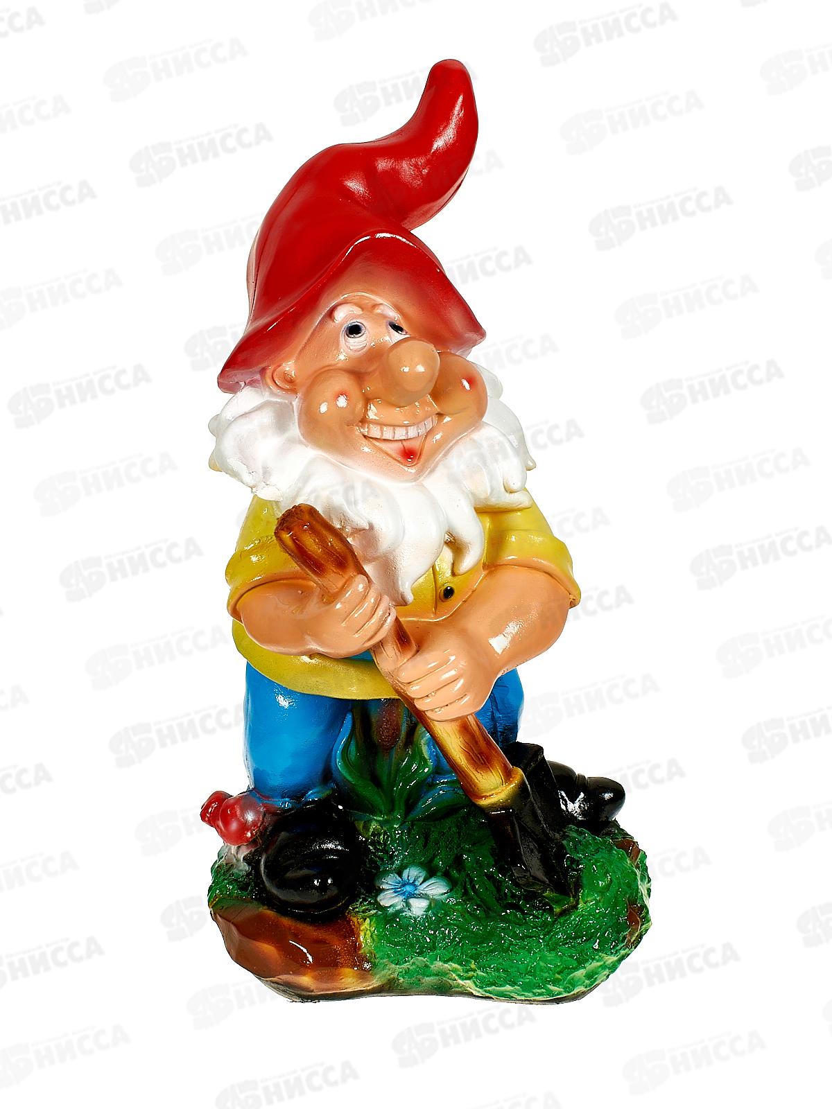 Фигура садовая из гипса "Гном с лопатой на подставке" (430*250мм) арт.148