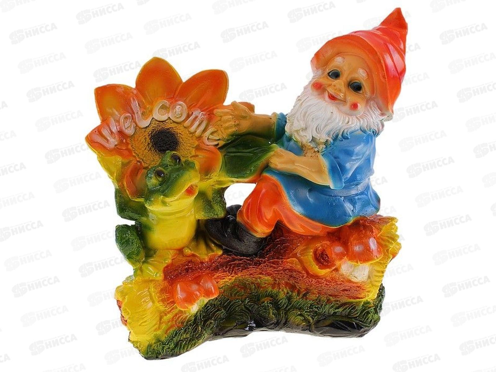 Фигура садовая из гипса &quotГном с лягушкой на бревне&quot (250*260мм) арт.145