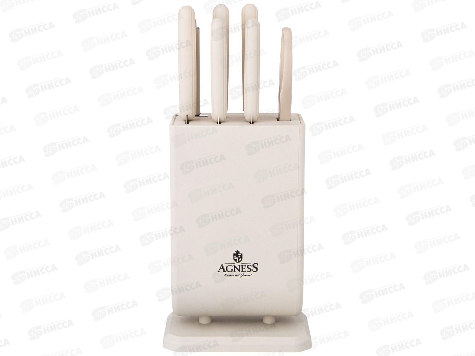 Набор ножей 8 предметов Agness с ножн и мусат на пласт подст 911-740