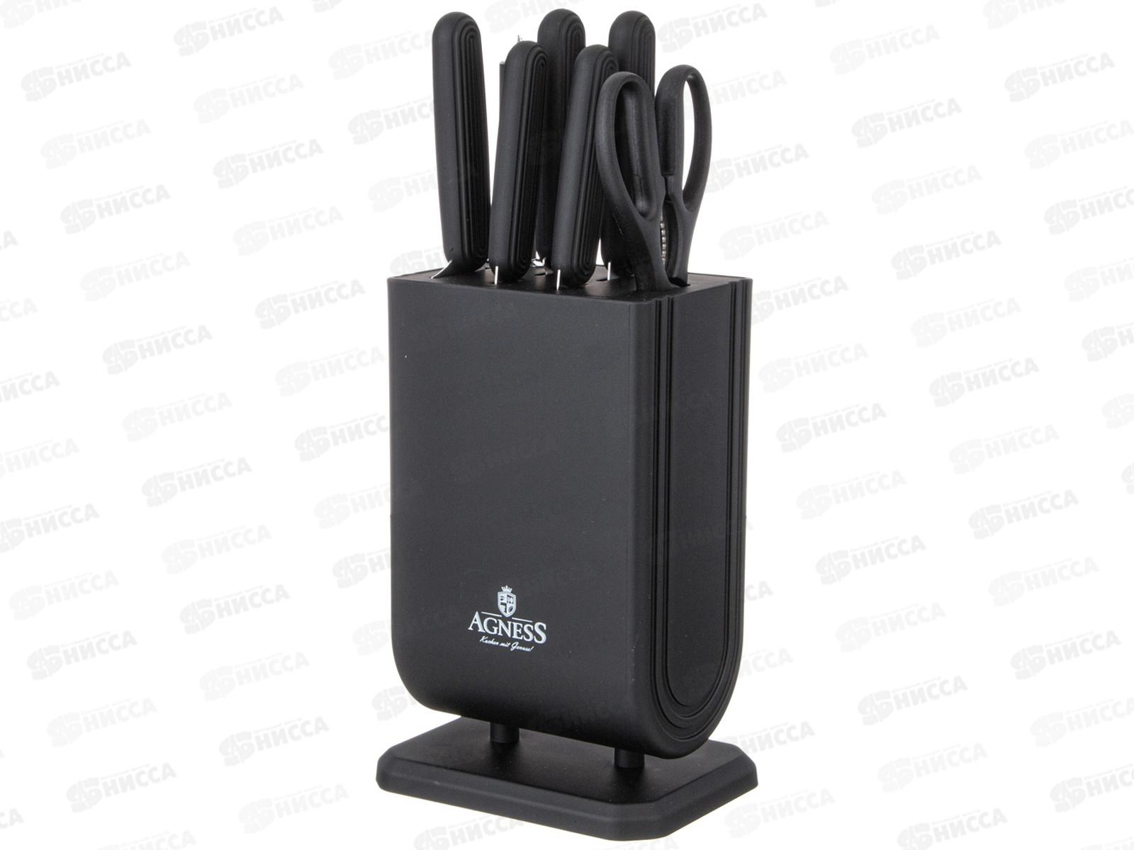 Набор ножей 8 предметов Agness с ножн и мусат на пласт подст 911-741