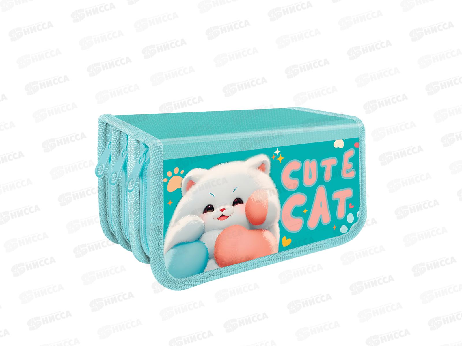 Пенал ПЧЕЛКА 3отд., Мягкий котик 2024 190*105, ПО-11 *15