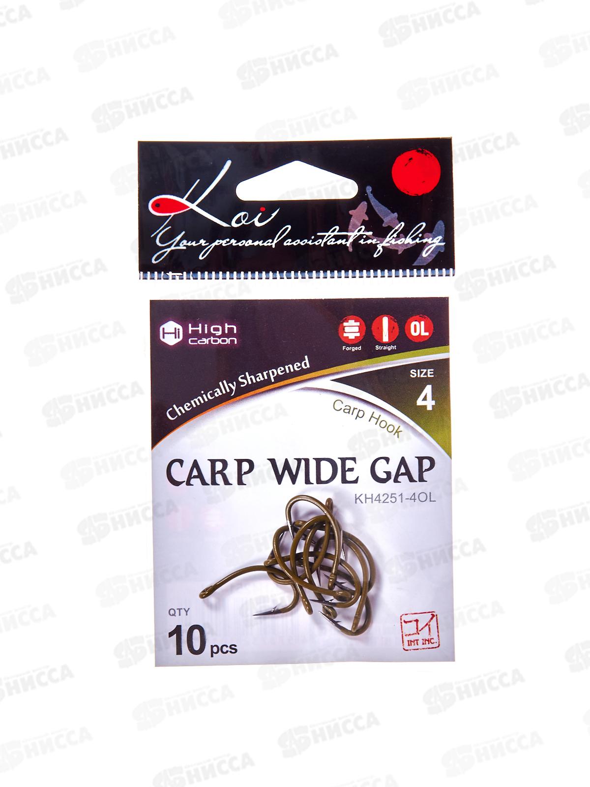 Крючок KOI &quotCARP WIDE GAP&quot р.4 (INT), цв.OL, карповый, 10шт, KH4251-4OL