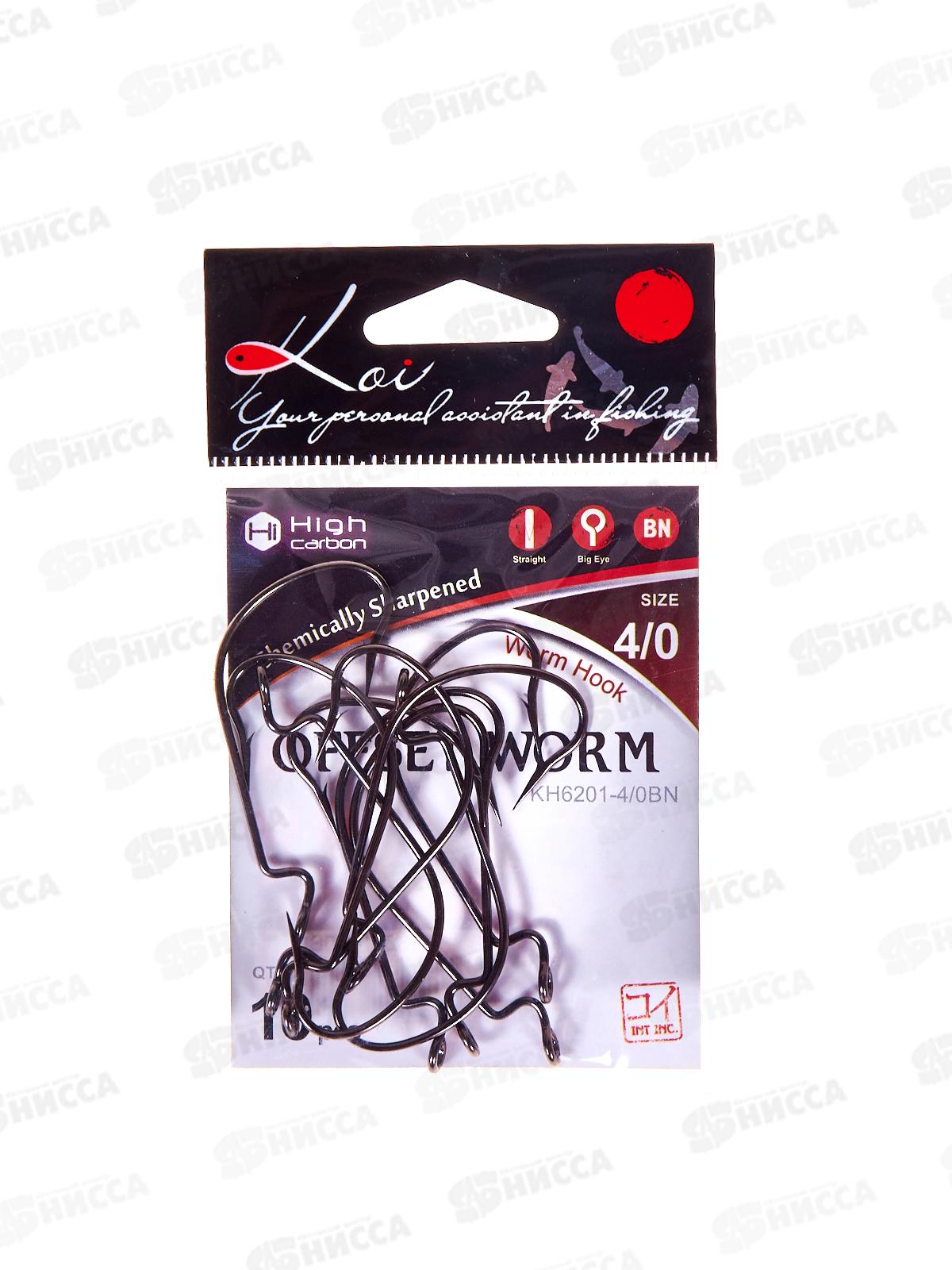 Крючок KOI &quotOFFSET WORM&quot р.4/0 (INT),цв BN, офсетный КН6201-4/0BN 10шт