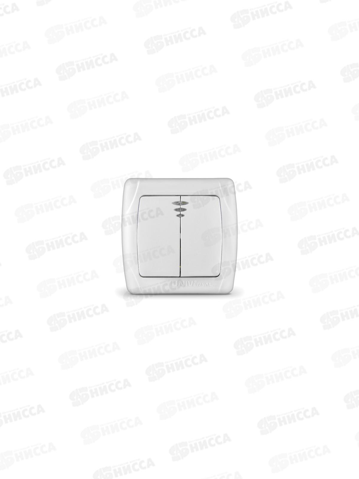 Выключатель Маргарита 2-клавиши скрытой установки, 10А, 220В, подсветка, белый, М0123*10