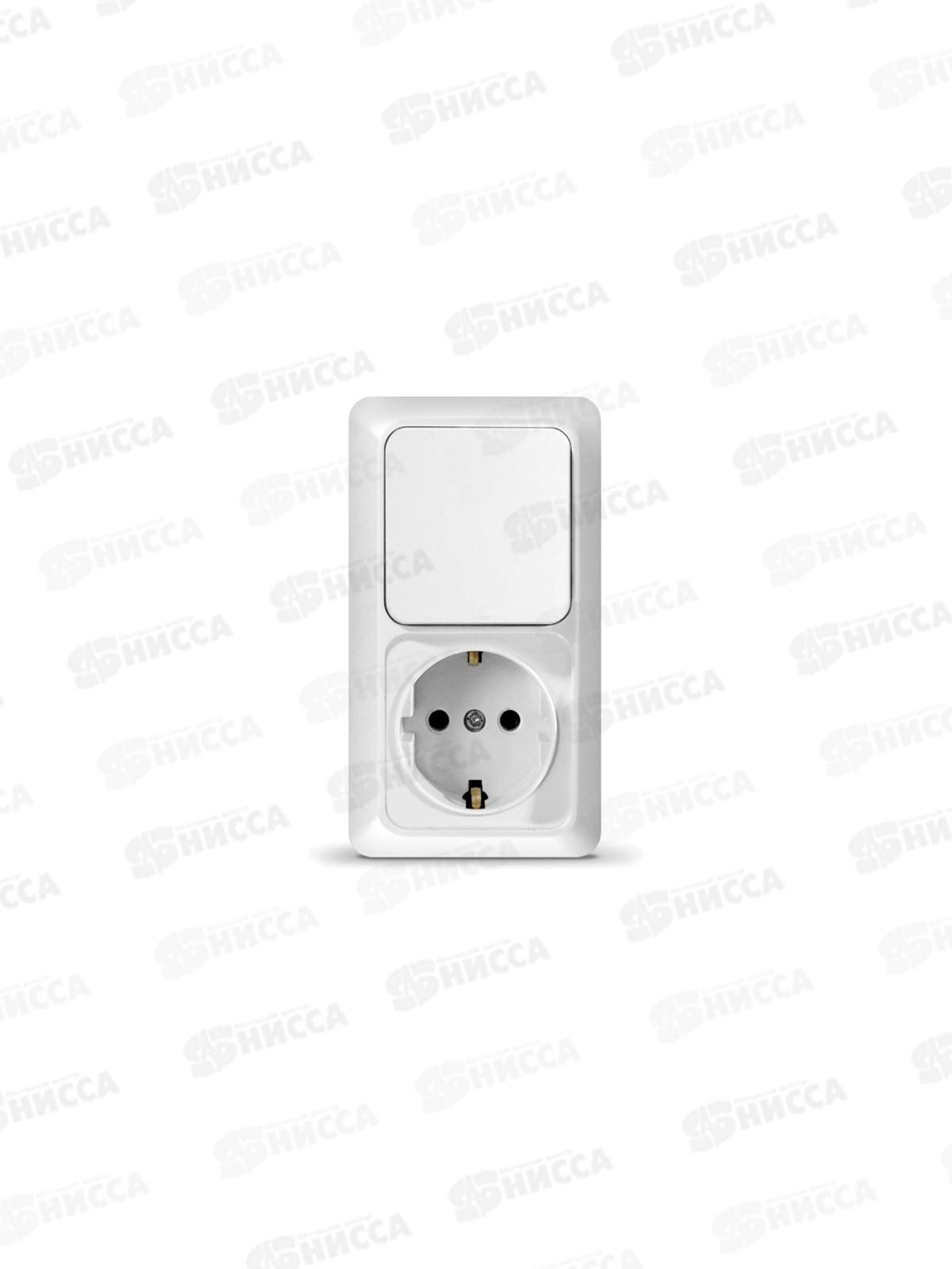 Блок вертикальный  ОЛИМП выключатель 1-клавиша, открытая установка,+ роз 1-мес., с/з, О0038*10