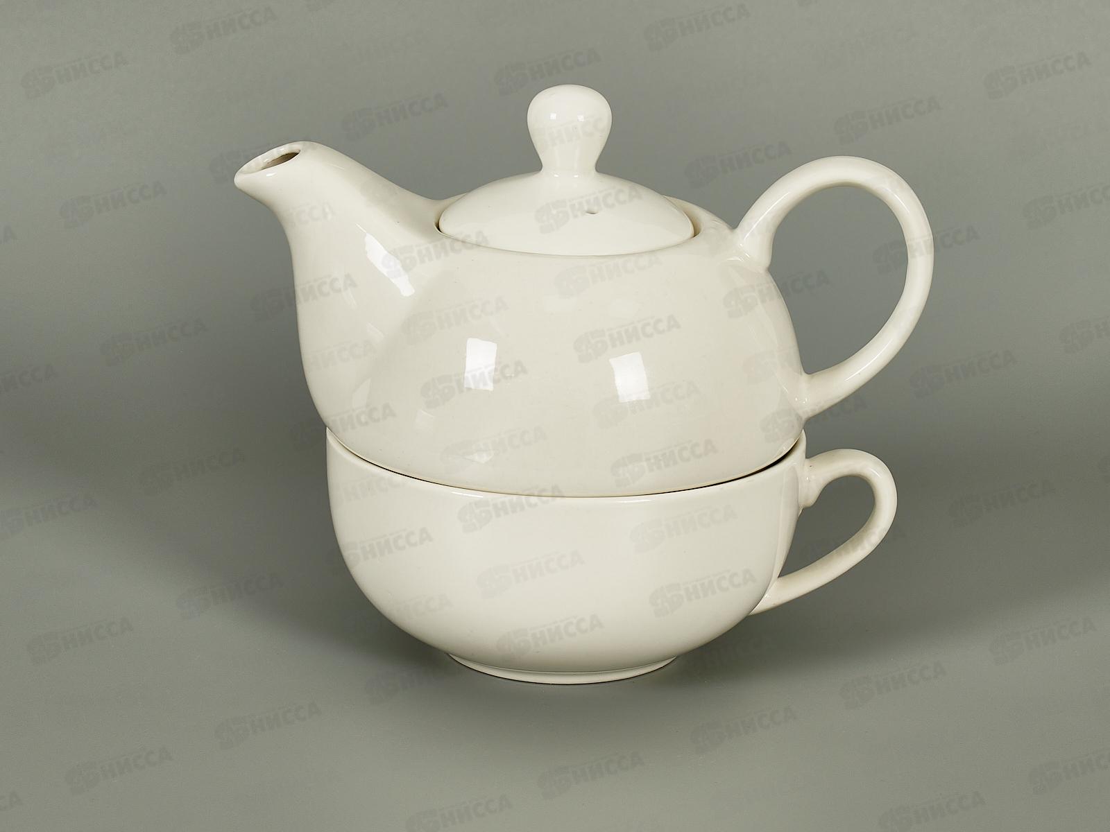 Чайник заварочный 400мл+Кружка 300мл фарфор Белье м4128 *1/48