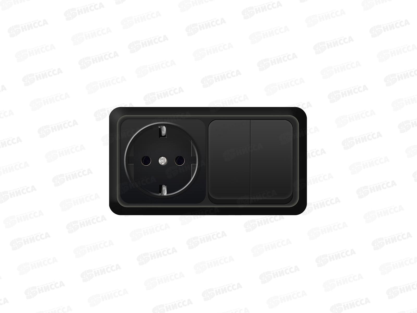 Блок горизонтальный  ОЛИМП выкл. 1-кл, о/у, роз 1-мес., с/з, черный 7946806*10