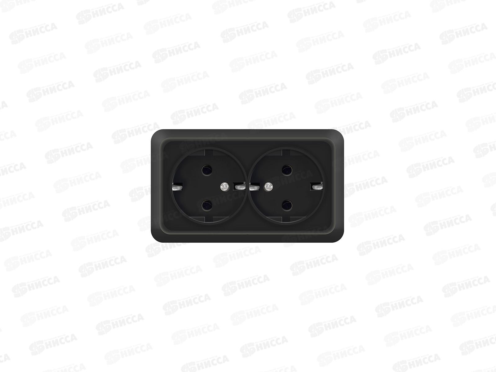 Розетка ОЛИМП 2-местная открытой установки, с заземлением, 16А, 220В черная,керамика, 2216*10