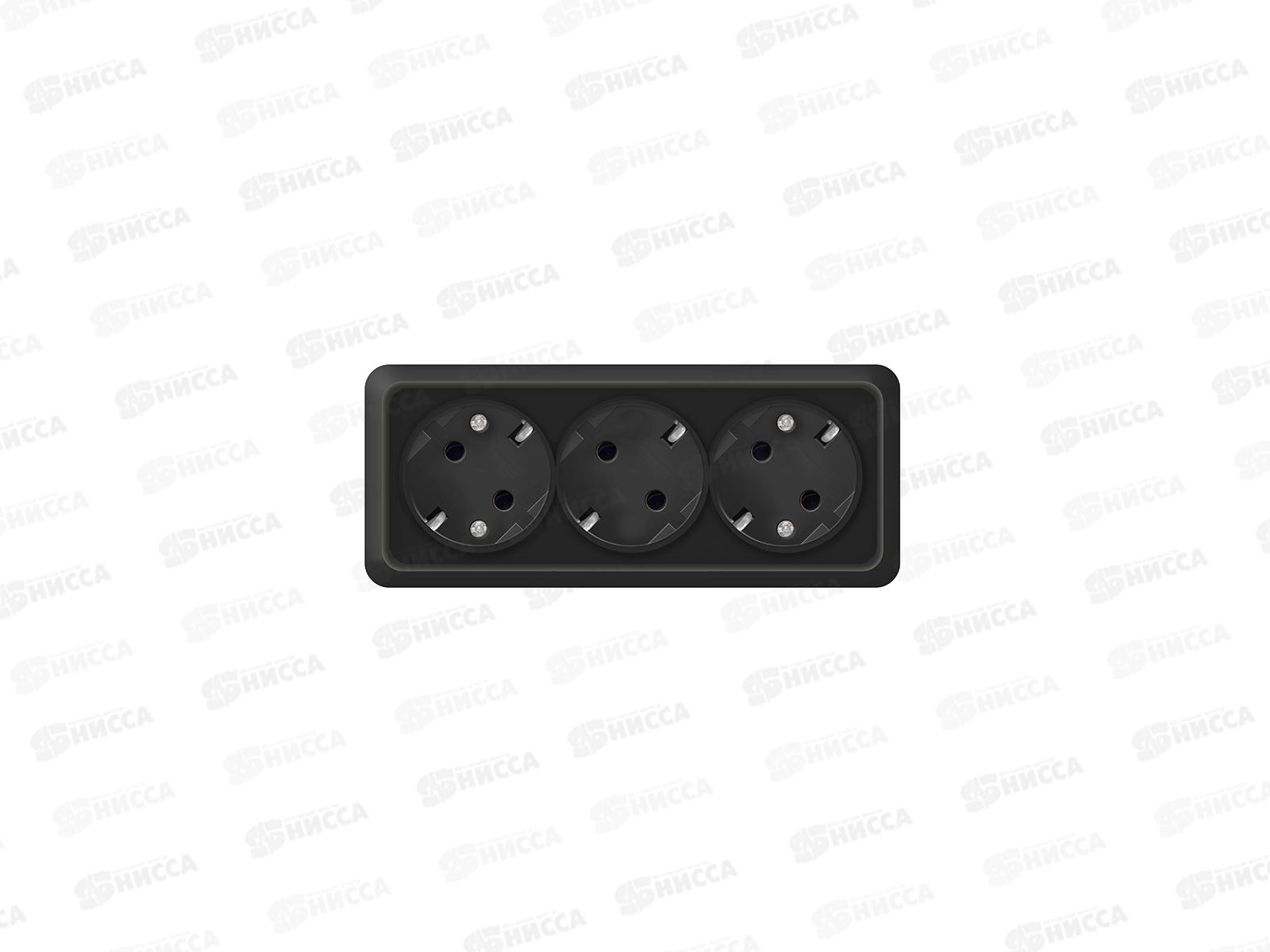 Розетка ОЛИМП 3-местная открытой установки, с заземлением, 16А, 220В черная,керамика, 2218*10