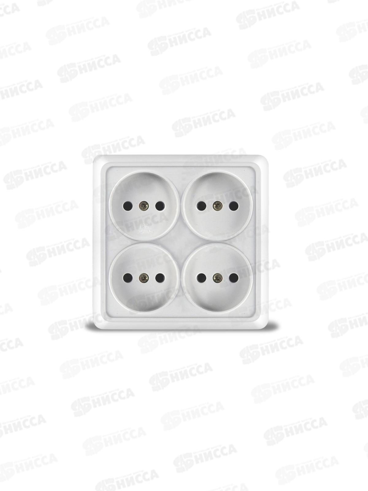 Розетка ОЛИМП 4-местная открытой установки, без заземления, квадр.16А, 220В белая, 1164*10