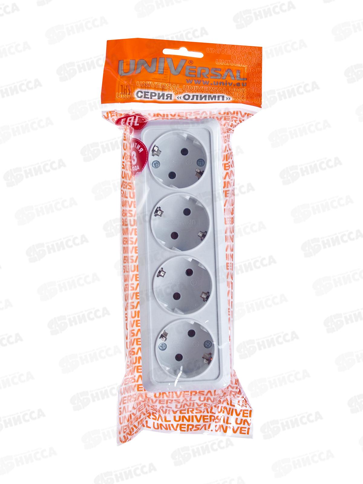 Розетка ОЛИМП 4-местная открытой установки, с заземлением,16А, 220В белая,керамика, 1163*10