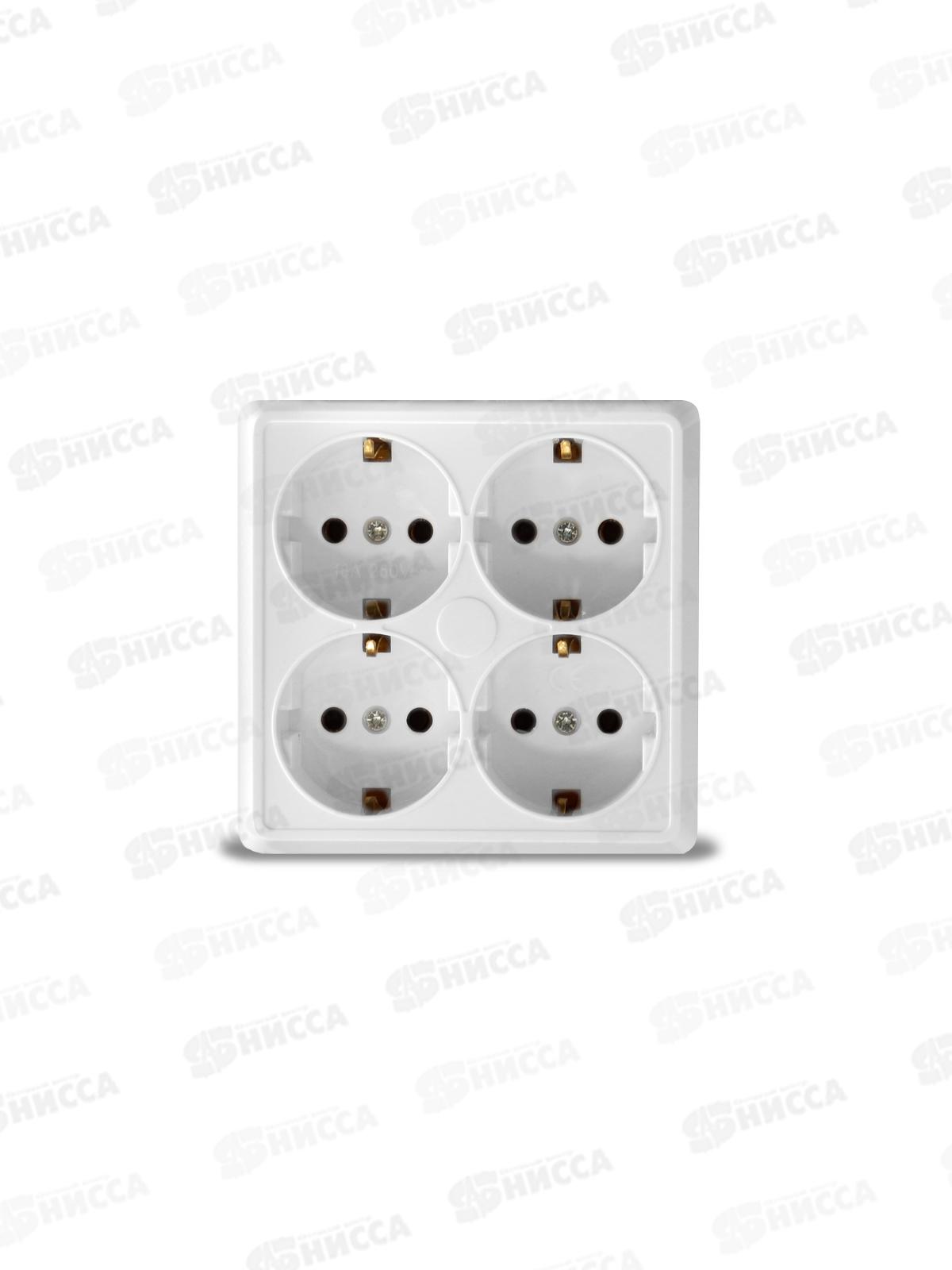 Розетка ОЛИМП 4-местная открытой установки, с заземлением, квадр.16А, 220В белая,керамика, 1165*10