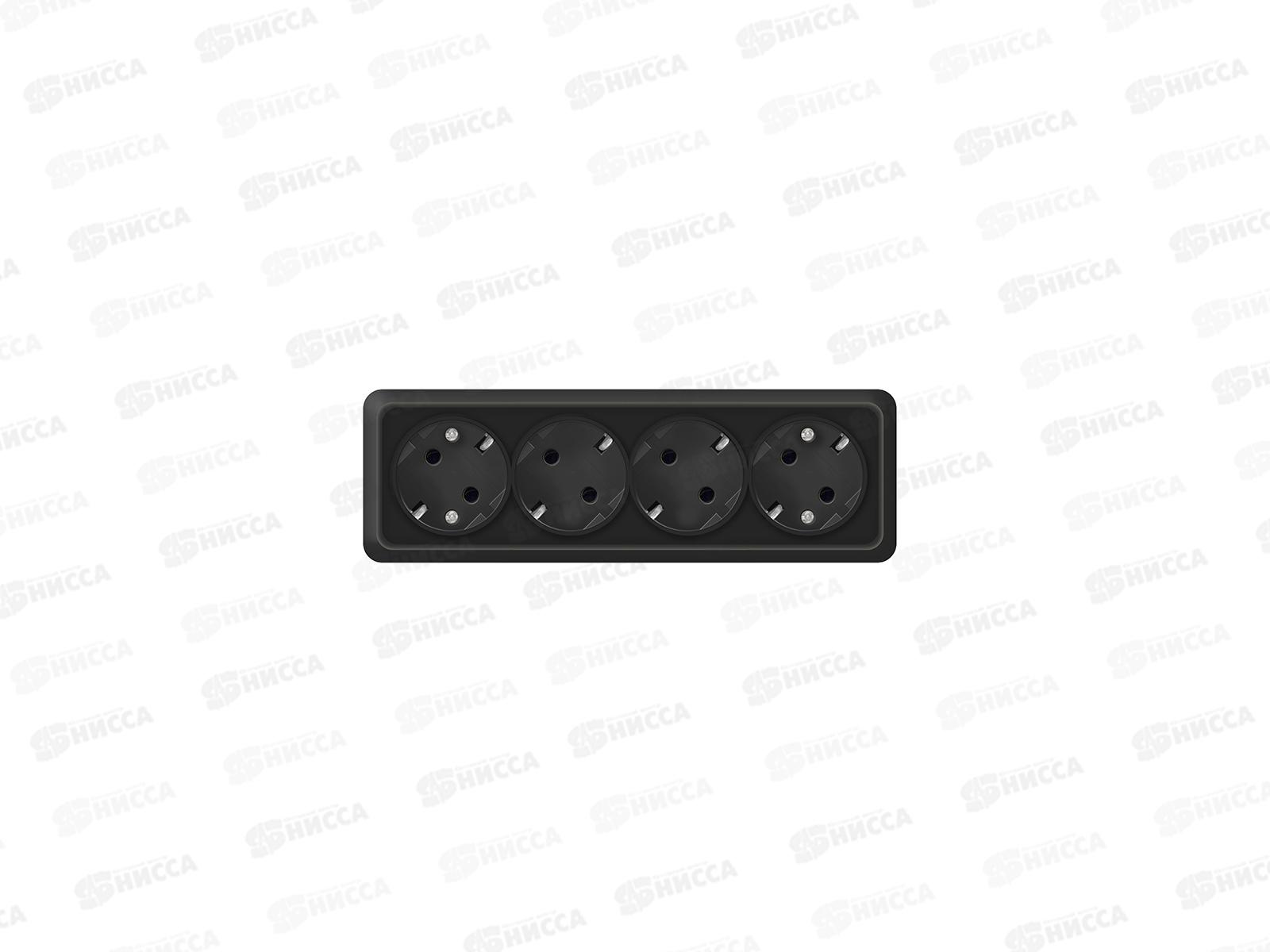 Розетка ОЛИМП 4-местная открытой установки, с заземлением,16А, 220В черная,керамика, 2221*10