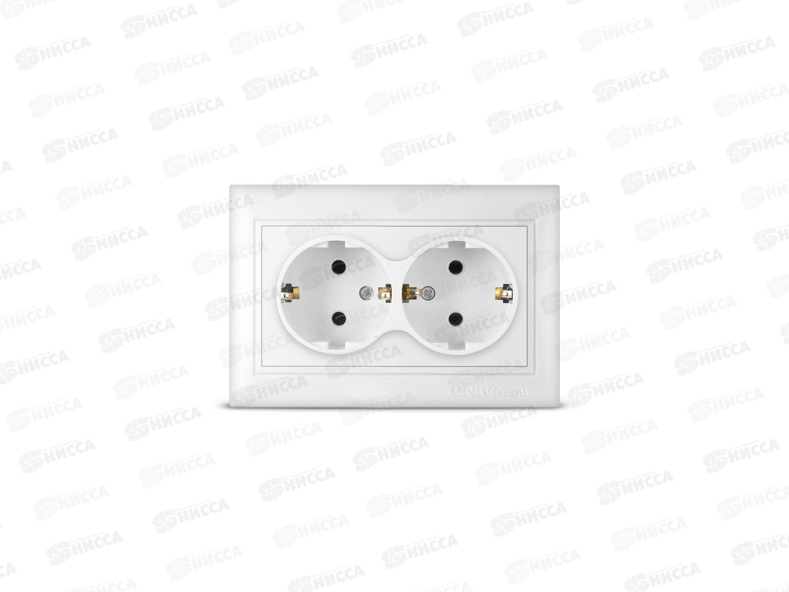 Розетка Севиль 2-местная скрытой установки, с заземлением, 16А, 220В белая С0128*10