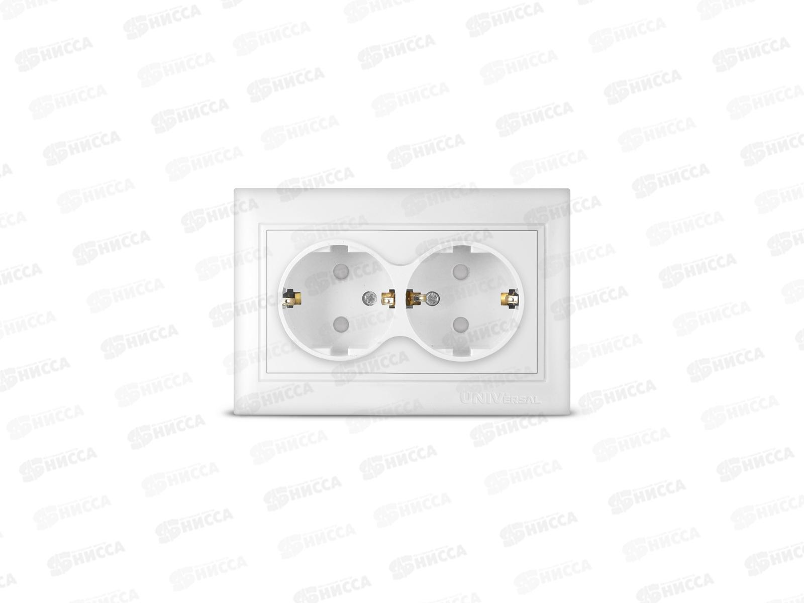 Розетка Севиль 2-местная скрытой установки, с заземлением, з/ш 16А, 220В белая С0050*10