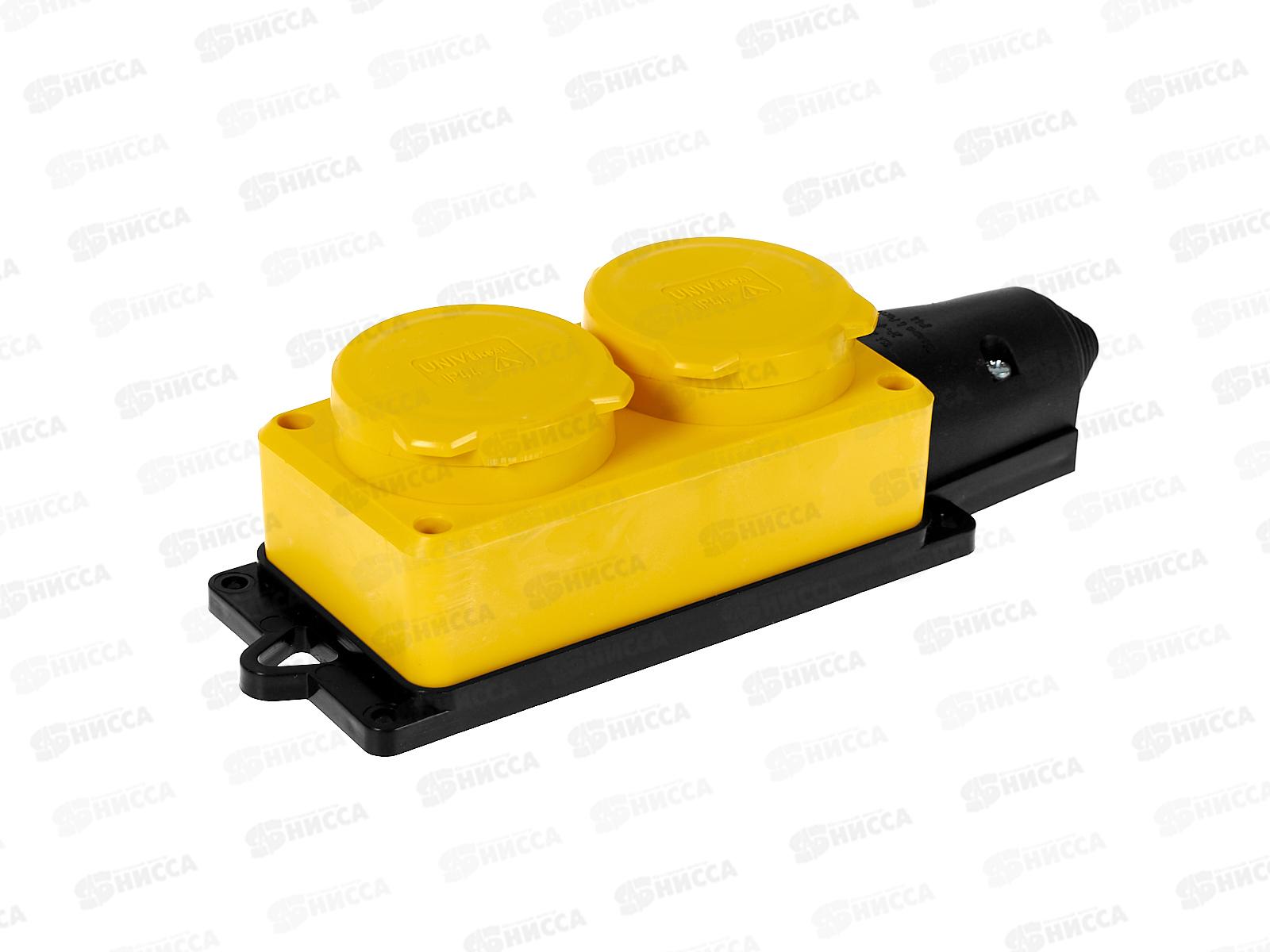 Колодка UNIVersal с заземлением 2 гнезда каучук, одноф. с заглуш., желтая, 3082