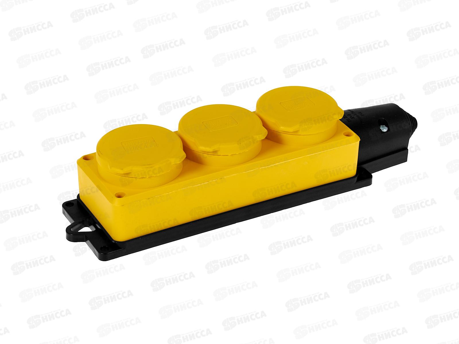 Колодка UNIVersal с заземлением 3 гнезда каучук, одноф. с заглуш., желтая, 3083