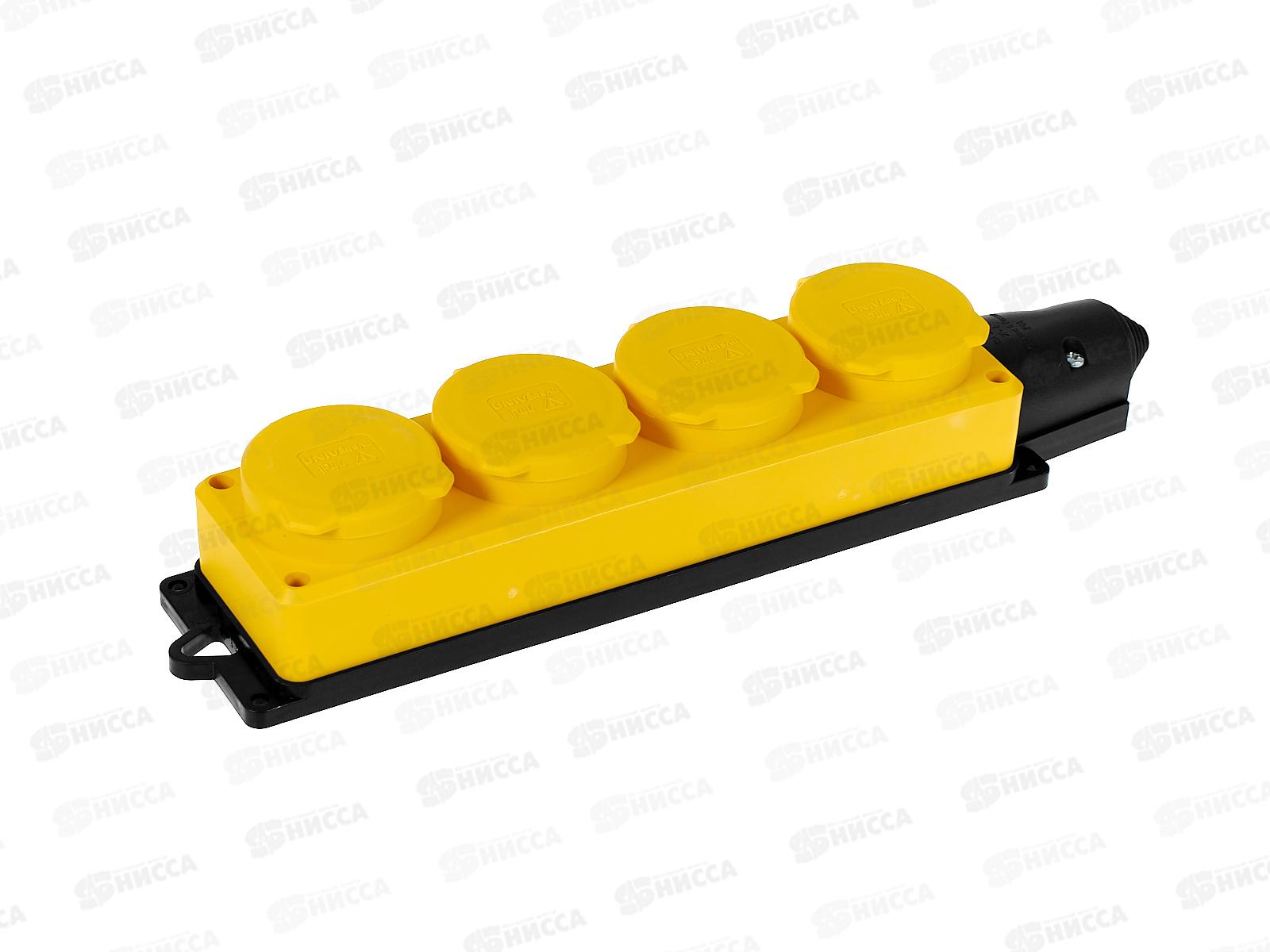 Колодка UNIVersal с заземлением 4 гнезда каучук, одноф. с заглуш., желтая, 3084