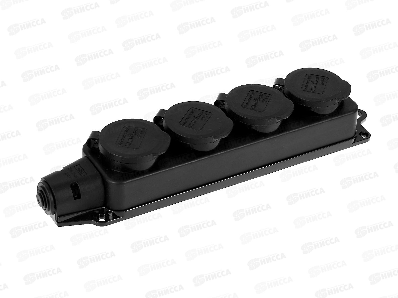 Колодка UNIVersal с заземлением 4 гнезда каучук, одноф. с заглуш., 1029