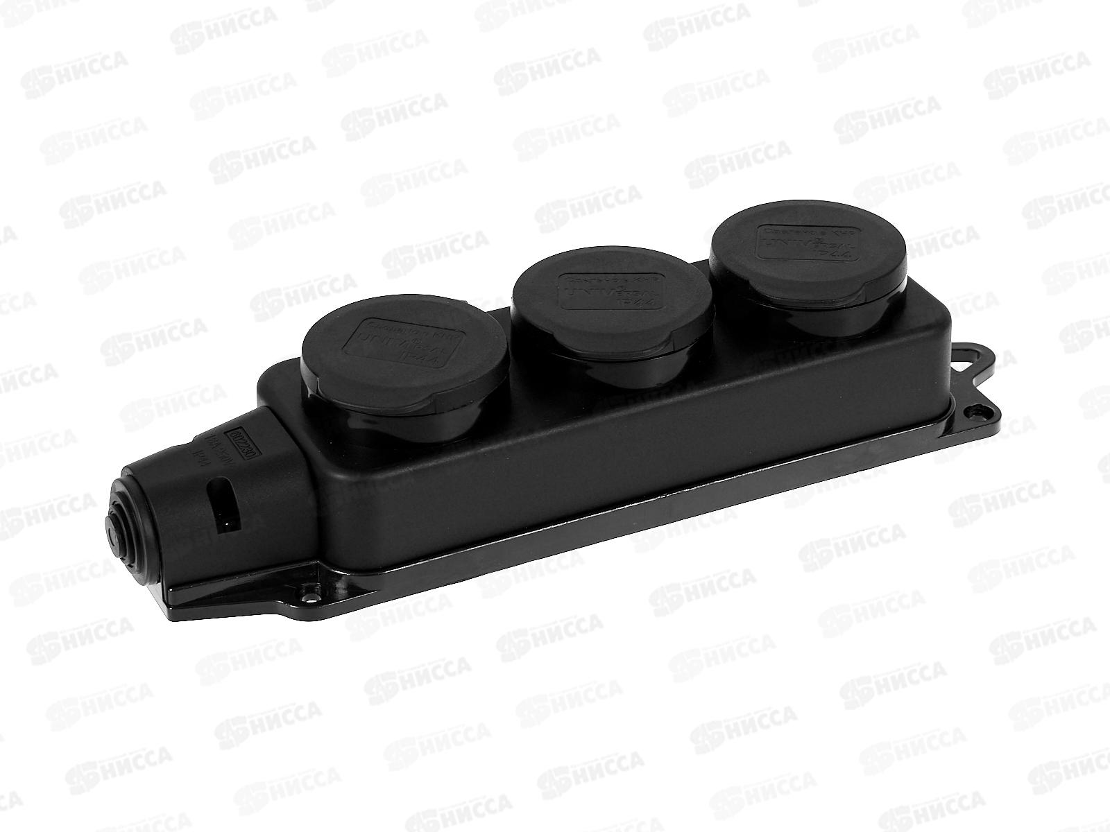 Колодка UNIVersal с заземлением 3 гнезда каучук, одноф. с заглуш., 602230