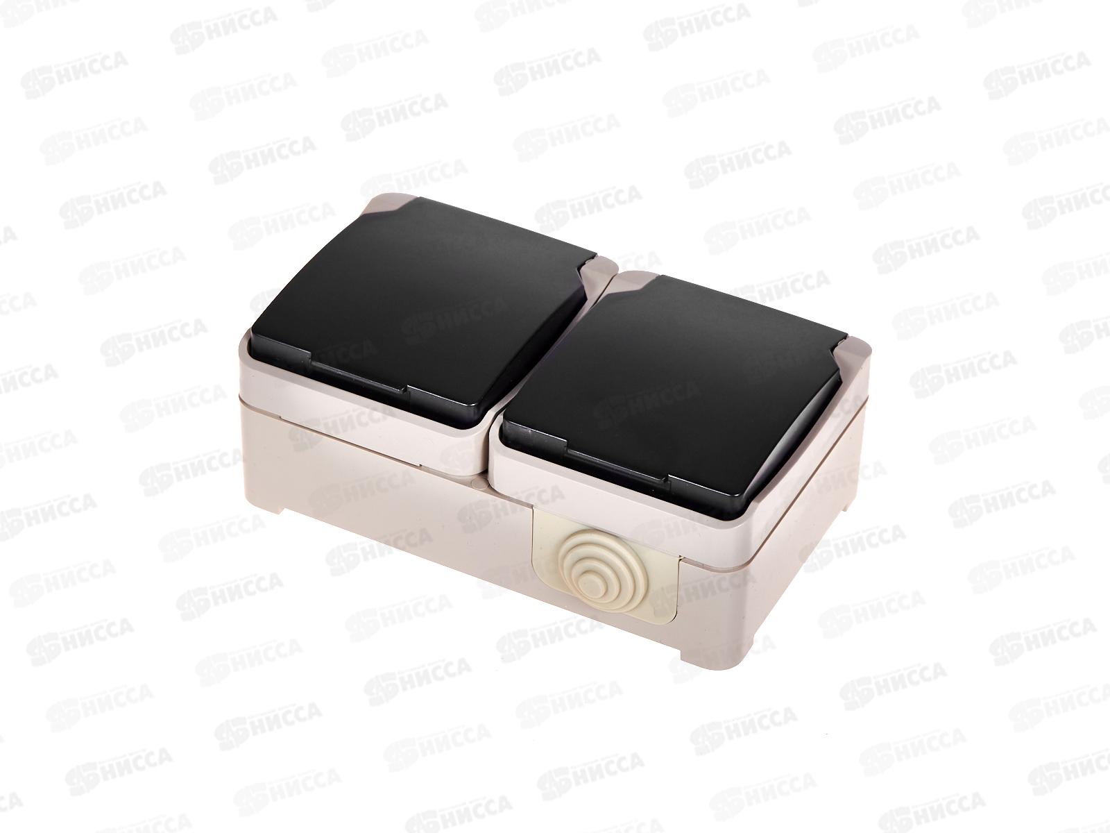 Розетка открытая установка 2 местная Прогресс Aqia с/з серо-черная *9/108