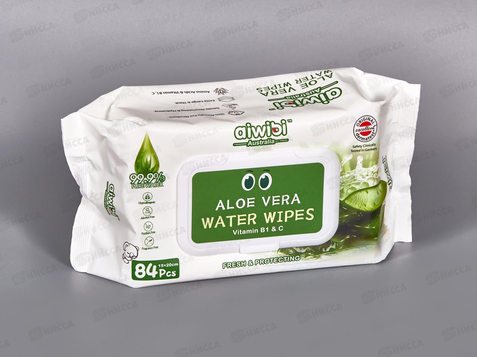 Aiwibi влажные салфетки  детские Очищающие Алоэ 84шт клапан *12
