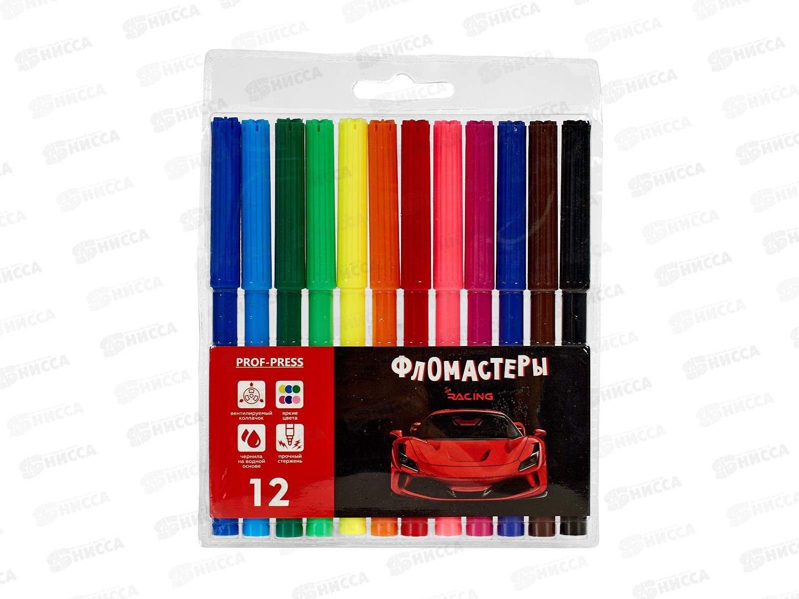 Фломастеры 12цв. ПП Красное авто вент. колпачок, блистер, ФВ-2557 *24/192