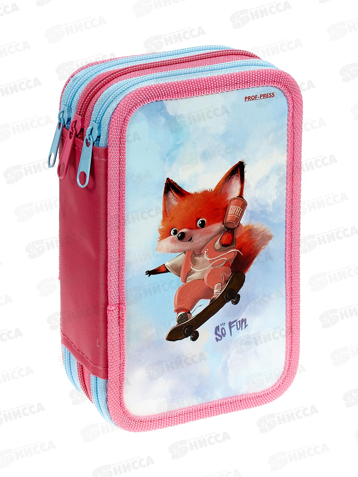 Пенал 3-секц ПП большой Лисенок на скейте, 190х115, ПН-1949 *24