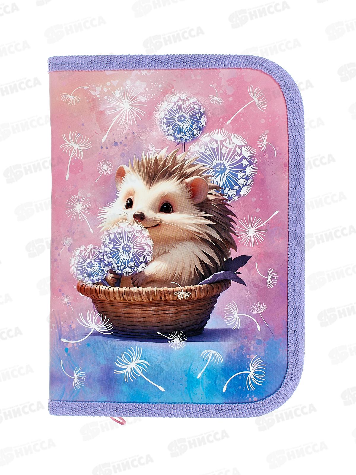 Пенал Hatber 19*13 Ежик в одуванчиках 1 отд, молн.,44054