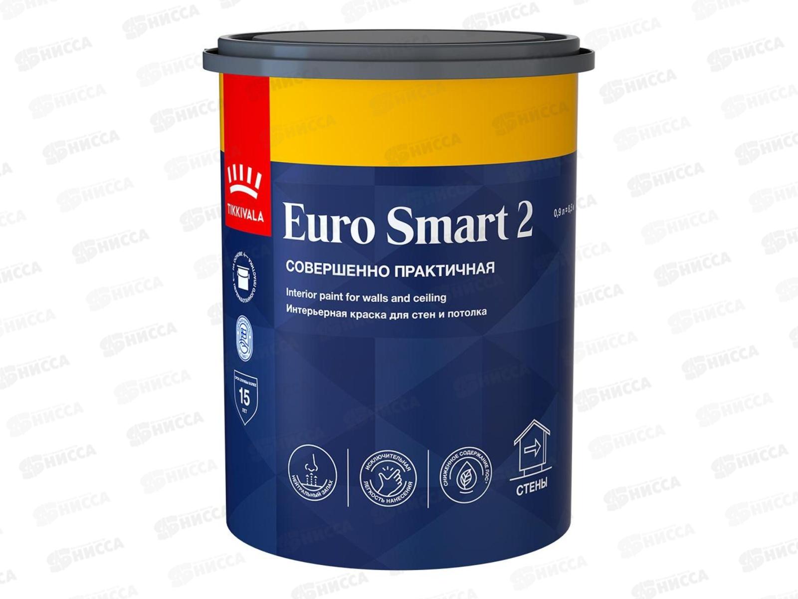 Краска интерьерная Euro Smart 2A  гл/мат 0,9л *1/6